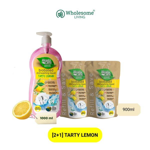 [3-in-1] ReadyCare Signature Bio-based Dish Wash Liquid Baking Soda 1000ml x1 + 900ml x2