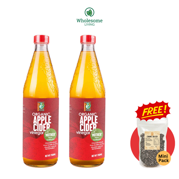 [Twin Pack] Radiant Organic Apple Cider Vinegar 750ml x2 FREE Chia Seed