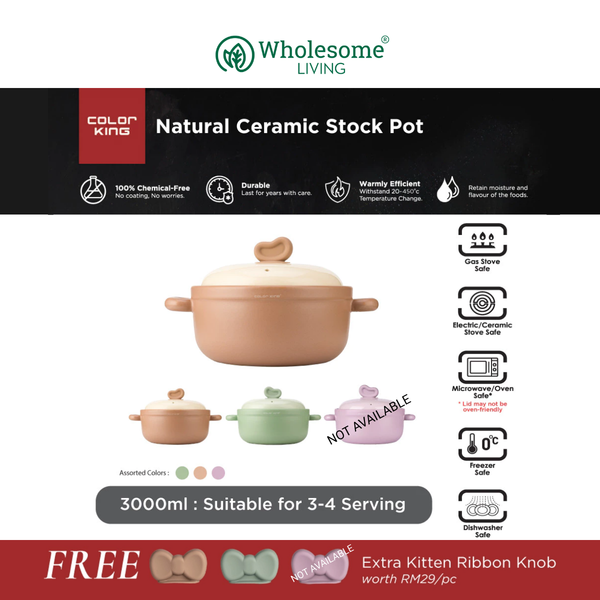 Color King LUNO Ceramic Stock Pot 3000ML FREE Silicone Kitten Ribbon Knob