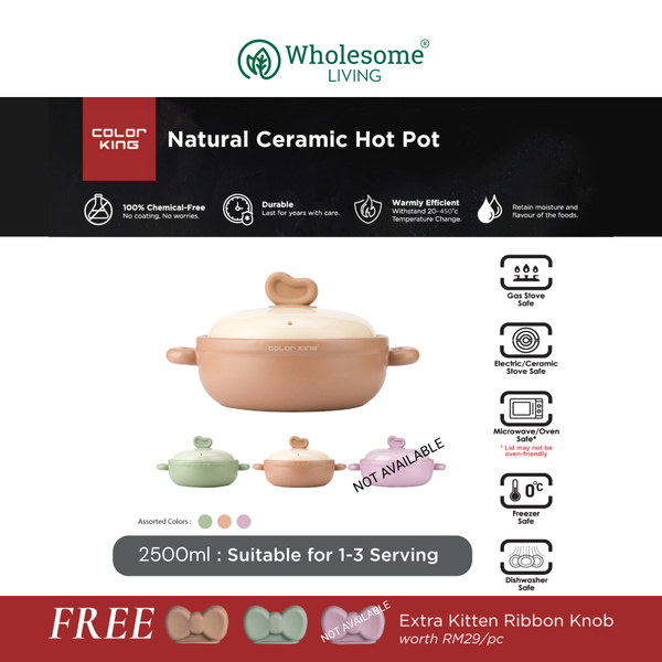 Color King LUNO Ceramic Hot Pot 2500ML FREE Silicone Kitten Ribbon Knob