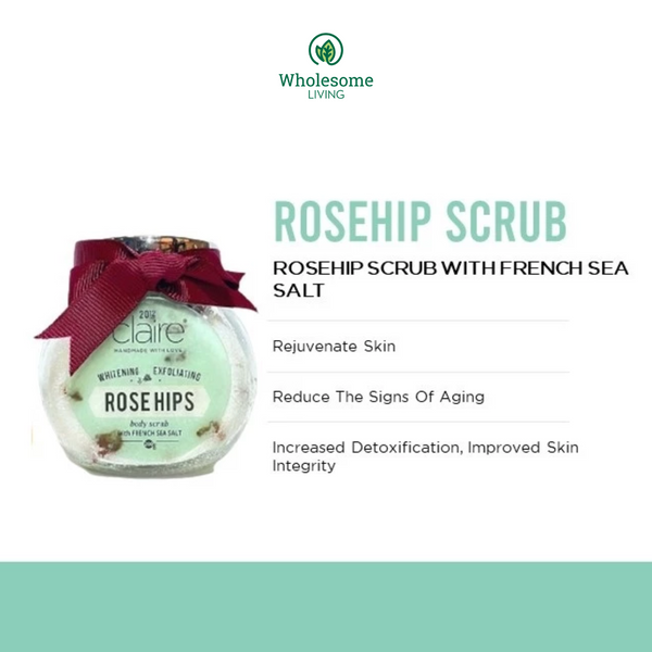 Claire Organics Body Scrub with French Sea Salt 200g (Rosehip / Lavender) FREE Bamboo Spatula x1