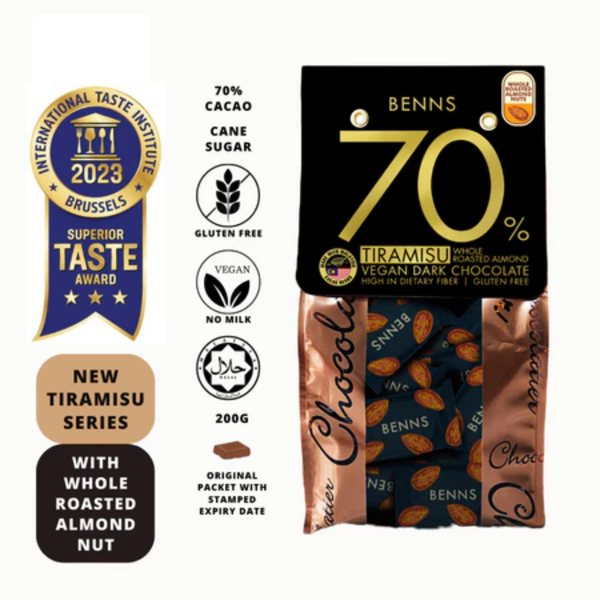 BENNS 70% Roasted Almond Dark Chocolate 200g