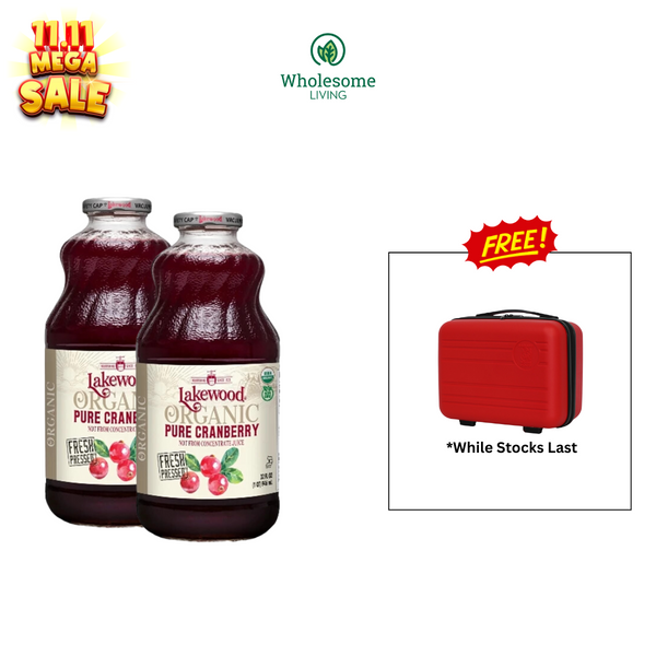 Lakewood Organic Pure Cranberry Juices (32oz) x2 FREE Small Luggage x1