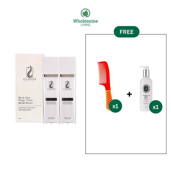 [Twin Pack] CLOVEE Black Hair Magic Tonic 80ml FREE Comb x1 + CLOVEE Shampoo x1