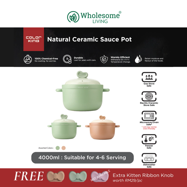 Color King LUNO Ceramic Sauce Pot 4000ML FREE Silicone Kitten Ribbon Knob